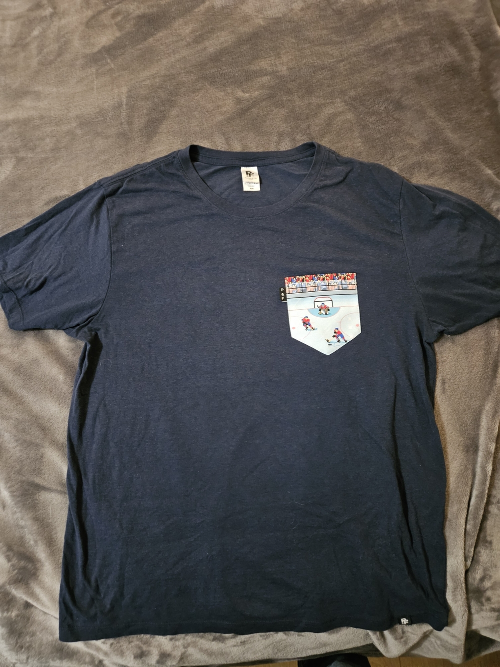 Men's Navy Short-Sleeve Pocket Tee with Ice Hockey Pocket Print